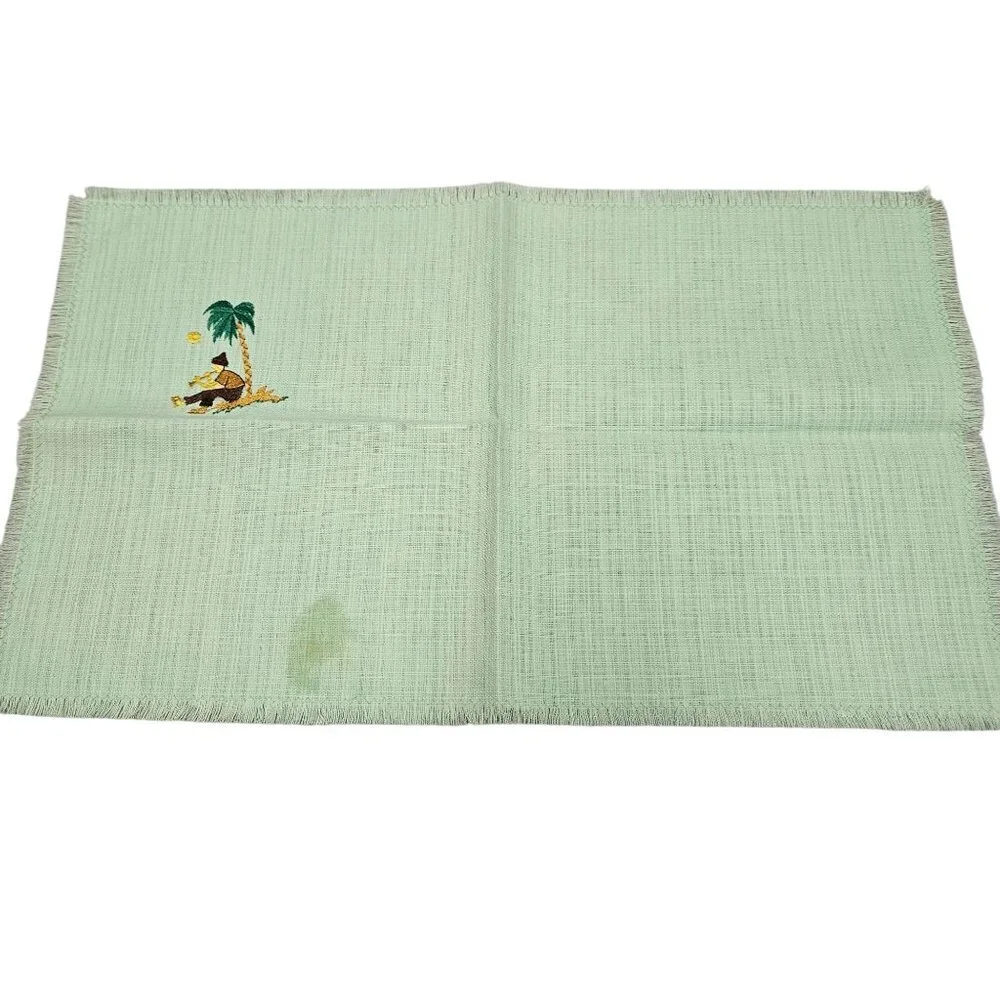 8 Vintage Tropical Themed Linen‎ Napkins Placemat Multicolor Needle Cross Stitch